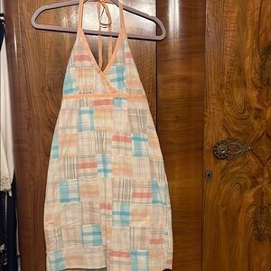 Vineyard Vines Peach and Blue Plaid Halter Dress Size 6